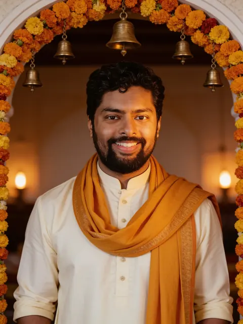 Result: Ivory kurta under marigolds