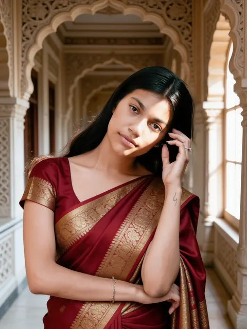 Red Banarasi in a palace