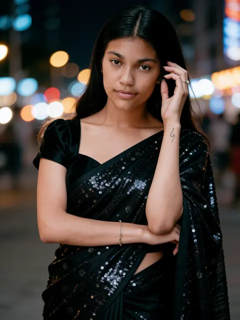 Result: Black sequin party saree