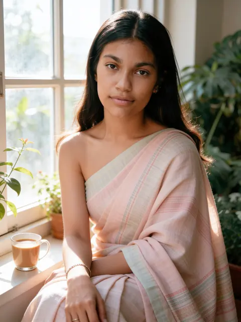 Result: Handloom saree by the window